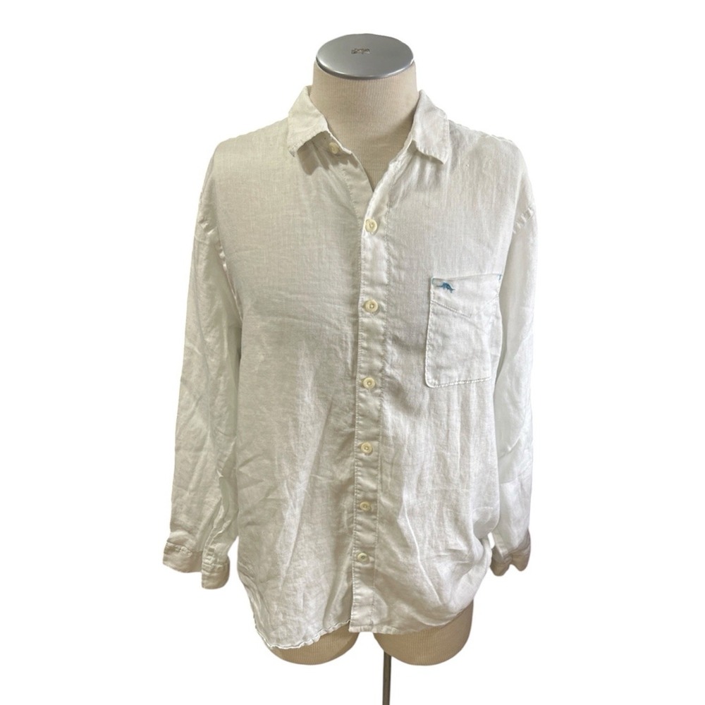 Tommy Bahama Linen Shirt Mens Large White Button Down Long Sleeve Casual Pocket